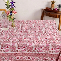 Nappe rectangulaire en coton pur 140*220cm, imprimé floral rouge rose, style botanique vintage, pour table à manger