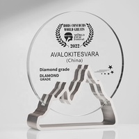 Trophée en cristal au design élégant, base en métal en forme de montagne, verre rond, gravure de mots, noms des employés, performance exceptionnelle