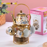 Set Teh Kopi, Aksesori Espresso Mewah Gaya Eropa, Cangkir Keramik Bunga Warna-warni 100ML Berlapis Emas