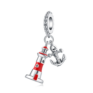 Breloque ancre tour de garde perlée en cuivre blanc, en stock, design original, bijou DIY polyvalent, accessoire, pendentif pour femme - Product Image 1