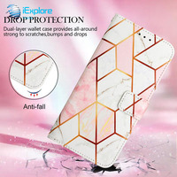 Étui portefeuille en cuir PU avec design marbré iExplore Flip Cover pour 17Promax Galaxy s25 A06 A16 A36 A56 M35 M55 Vivo Y77 Tecno Spark 8