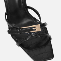 Sandales à talons effet croco avec boucle, mules à talon fin et lanières croisées pour femme