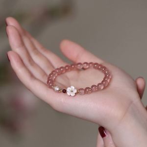 Fashion Peach Strawberry Crystal Agate Beads <b>Bracelet</b> Vintage Peach Blossom <b>Beaded</b> <b>Bracelets</b> Sweet Hand Accessories for Women - Product Image 4