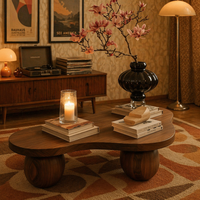 Table basse en bois rétro haut de gamme, table basse en bois irrégulière, pièce maîtresse vintage pour le salon