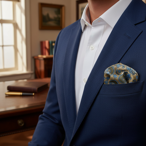 Pañuelo tejido Jacquard brillante con estampado de Paisley amarillo y azul - Product Image 2