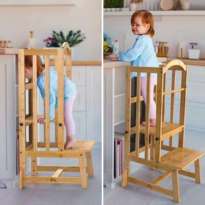 Children's Solid Wood <b>Adjustable</b> <b>Height</b> Study <b>Stool</b> With Handrails Safety Feature For Toddler Montessori Teaching Aid - Product Image 1