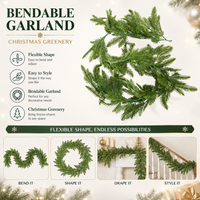Guirlande de Noël longue en feuilles de cèdre et de pin artificielles, pour cheminée, escalier, porte, table, fournisseur OEM