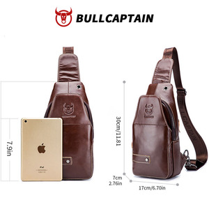 Sac à bandoulière pour homme BULLCAPTIAN, sac de poitrine en cuir véritable, sac messager rétro, grande capacité, sac bandoulière, logo personnalisé - Product Image 6