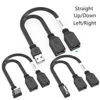Cable de Extensión USB 1 a 2 en Ángulo (Izquierda/Derecha) para Computadora, Carga Rápida de 65W, Revestimiento de PVC, Cable Plano de Cobre Estañado para Datos