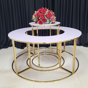 Mesa de comedor de autoservicio circular de acero inoxidable dorado Furun para bodas, festivales y fiestas - Product Image 1
