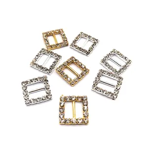 Wholesale 15mm Square Rhinestone Buckle Metal Crystal Rhinestone Ribbon Slider Buckle For DIY Wedding Invitation Card Decoration