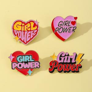 Broches en métal en forme de cœur avec inscription « Girl Power » en émail rose coloré, badges de revers féministes pour cadeaux d'amis - Product Image 2
