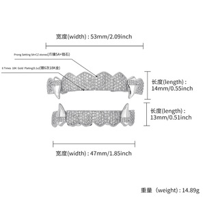 Hip Hop - Grillz de Oro de 18K con Llama Roja y Colmillos de Vampiro, para Dientes Superiores e Inferiores, para <span class=keywords><strong>Hombre</strong></span>, <span class=keywords><strong>Disfraz</strong></span> de Cosplay de <span class=keywords><strong>Rapero</strong></span> - Product Image 5