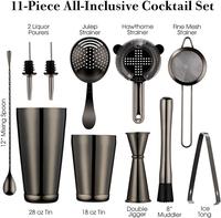 11 buah Set pengocok Cocktail tembaga Boston hitam