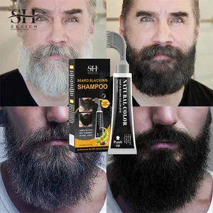 Kit de tintura de barba fácil para homens, shampoo natural de alecrim natural, preto real, com 1 pacote, para cabelos pretos, menos cinza