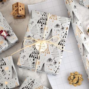 MAYPLUSS Christmas Gift <b>Wrapping</b> <b>Paper</b> 17 Inch X 33 Feet Minimalist Tree Snowy Star Metallic Foil Eco Friendly - Product Image 3