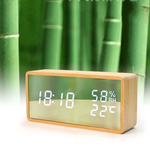 Kỹ Thuật Số Bằng Gỗ Bảng Đồng Hồ Với Nhiệt Độ Độ Ẩm Điều Khiển Bằng Giọng Nói Bằng Gỗ Đồng Hồ Báo Thức Reloj Kỹ Thuật Số Bàn Đồng Hồ - Product Image 2