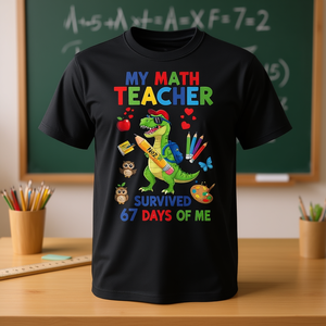 Mi profesor de matemáticas sobrevivió a 67 días de estar conmocionado, camiseta con diseño de dinosaurio, regalo escolar - Product Image 3