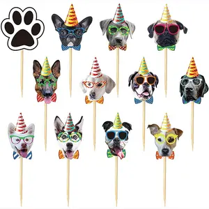 24PCS Hund Cupcake Toppers Welpe Haustier Thema Geburtstags feier Dekorationen Hunde Gesicht Cake Toppers