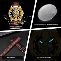 Montres squelette steampunk LIGE LG8997, montre en cuir marron pour homme, double cadran creux, aiguilles lumineuses, montre-bracelet vintage + boîte cadeau