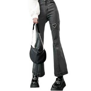 กางเกงยีนส์แฟชั่นสตรีท 100% ผ้าฝ้าย ดีไซน์น่ารักสไตล์สาวหวาน ทรงขาบาน วินเทจ ทรงหลวม - Product Image 1