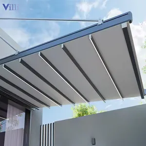 Motorized Awning LED Light PVC Pergola Aluminum Frame Outdoor PVC Fabric Waterproof Retractable Pergola