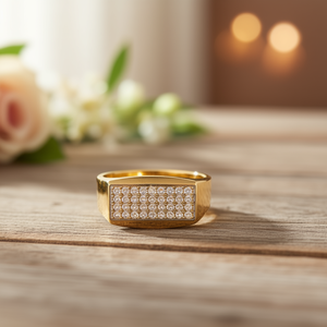 Bague de cocktail pour homme en or 14 carats, sertie de cristaux et strass, style pavé rectangulaire, luxe, pour tous les jours - Product Image 3