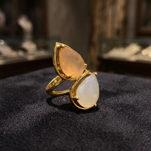 The Gilded Gold Plated Gem Duo: a Pair of Gold <b>Rings</b> Adorned with Sparkling Gemstone of Golden and White Colours - Product Image 3