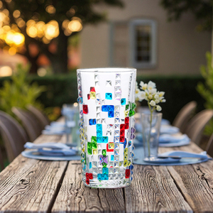 Gobelet en verre cristal 12.5oz inspiré de <span class=keywords><strong>Tetris</strong></span>, conception de puzzle coloré, idéal pour les joueurs, bar à domicile, verres uniques. - Product Image 2
