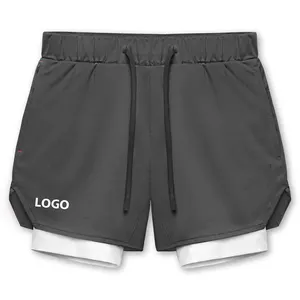 Pantalones cortos de entrenamiento para hombre, Shorts de entrenamiento con forro de malla ligero, color gris/blanco, 5 ", doble delineador, 2022