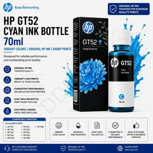 Bouteille d'encre cyan haute capacité GT 52 pour équipement d'impression à réservoir d'encre – Recharge d'encre couleur fiable pour documents et images de bureau - Product Image 3