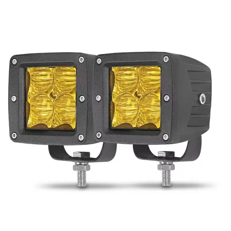 Lampu kabut amber led mobil 3x3 inci, lampu kabut 4D optikal off road UTV siklus tambahan spot banjir kubus untuk truk traktor sprinter