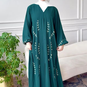 Abaya en Chiffon Brodé Personnalisé Leduo pour Femmes - Robe Longue Élégante et Modeste avec Hijab, Robe de Prière Islamique Style Dubaï - Product Image 1