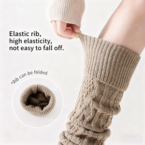 新しい高品質弾性ウールニット居心地の良いサーマル冬ソフト暖かいファッションふくらはぎ高ロングルーズソックカバー女性卸売 - Product Image 4