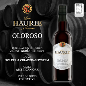Vin de Sherry Oloroso HAURIE fabriqué en Espagne, 750 ml, vin de Sherry espagnol corsé Oloroso - Product Image 1