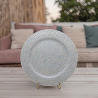 Assiette de présentation en plastique à motif végétal, paillettes argentées, avec paillettes holographiques, style classique pour la décoration de table de fête et de mariage