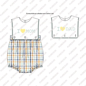 Puresun personnalisé été enfants vêtements plaid bébé garçons tenues enfant en bas âge garçon j'aime maman papa short ensemble pour 0-12 ans - Product Image 2