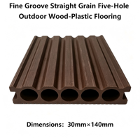 Plancher composite extérieur WPC à grain droit et rainures fines, couleur café foncé, 5 canaux, 30mmx140mm, étanche, pour jardin, système de pose par clic