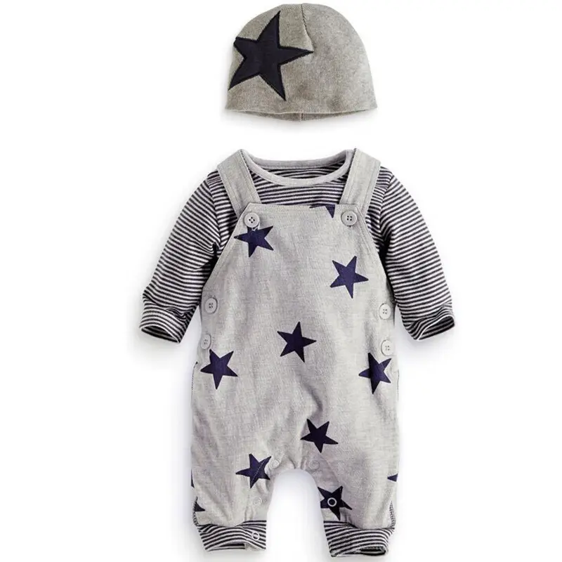 Conjunto de traje de invierno con sombrero + Camiseta larga a rayas + traje, ropa informal para niños y bebés recién nacidos, conjunto de ropa para niños y niñas