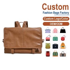 Factory Custom Vintage <b>College</b> Messenger <b>Backpack</b> Women Large Capacity Leather School Bag - Product Image 1