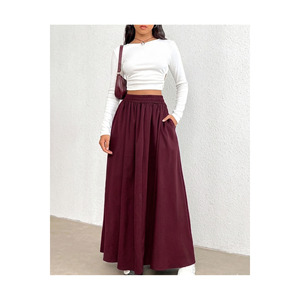 Falda acampanada de popelina para mujer, cintura elástica, 90 cm de largo, con bolsillos - Product Image 2
