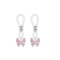 Anneau de téton fantaisie non-perçant en acrylique réglable avec pendentif cœur et papillon en alliage, bijou corporel sensuel pour femme, idéal pour les soirées