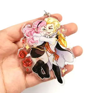 Custom Cartoon Print Sleutelhanger Mooie Anime Karakter Epoxy Glitter Acryl Resin Charm Sleutelhanger