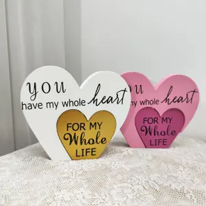 Wooden Heart-shaped Block Ornaments With Pink And White Girlish Style Cute Gifts For Couples Creative Home Decor