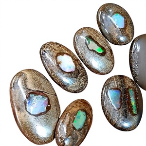 Vintage Rose <b>Gold</b> Plated Brass Natural Boulder <b>Opal</b> Stone Jewelry Free Size 7-20mm Engagement Mother's Day Gift for Unisex Women - Product Image 1