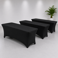 Housse de table rectangulaire extensible en spandex noir pour la location d'événements, mariages et banquets