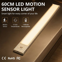 Lampu Kabinet Sensor Gerak Lampu Malam LED Instalasi Magnetik 3 Suhu Warna USB Dapat Diisi Ulang untuk Lemari Dapur