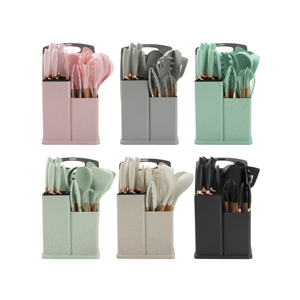 أحدث طقم أدوات سيليكون من 19 قطعة مع لوح قصاصات بمقبض خشبي ومجموعة أدوات دلو تخزين - Product Image 1