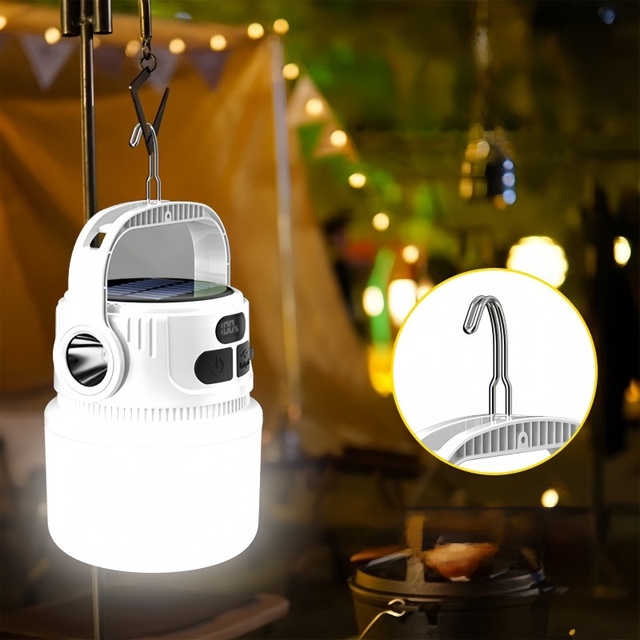 Outdoor Emergency Solar LED Camping Lamp with TYPE-C Rechargeable Battery Portable Dual Head IP65 Rated