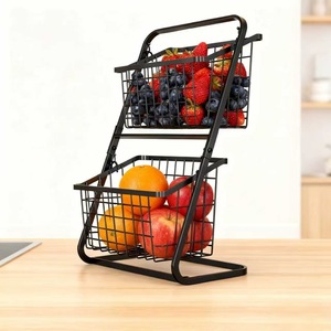 Metal <b>Wire</b> <b>Storage</b> <b>Basket</b> Double Layer Fruit Rack Desktop Organizer Black Durable Standing Type Rectangle Shape - Product Image 4